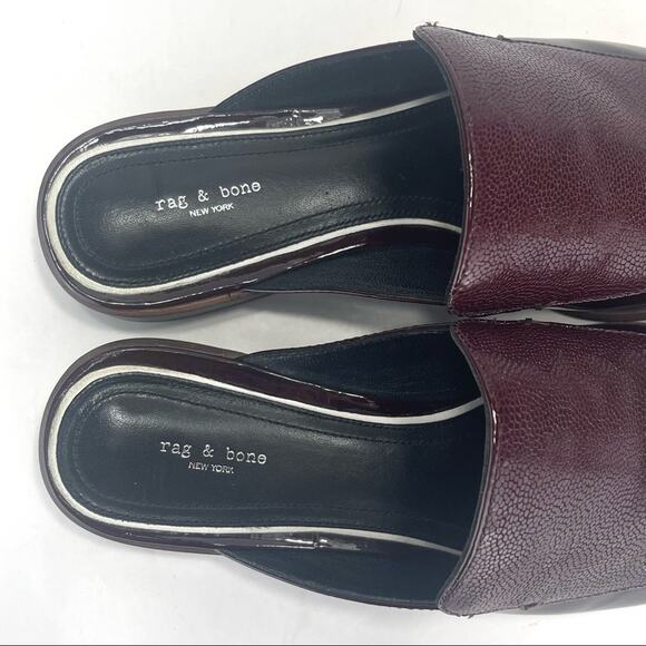 Rag & Bone Aslen Mule Loafer Clogs Size 7.5 Merlot Red Leather Low Heel New York - Picture 6 of 15